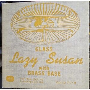 Vintage Indiana Gold Glass & Brass Lazy Susan Original Box #7318 Revolving Base